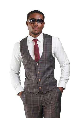 AZAR MAN Slim Fit Round Neck Windowpane Men's Dress Vest 35071
