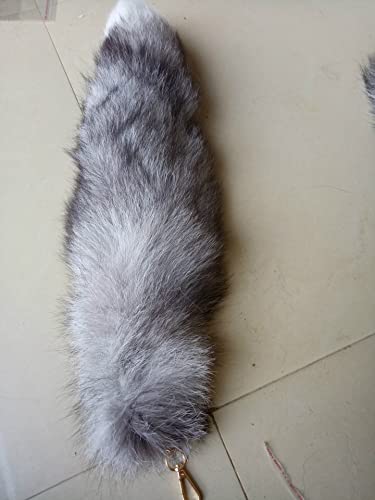 True-Fur Real Fox Tail Fur Handbag Accessories Cosplay Toy Keychain Ring Hook (Grey) #TOP2