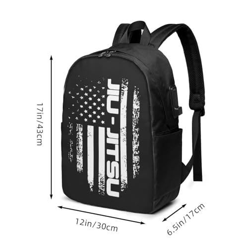 Jiu Jitsu USA Flag Travel Laptop Backpack Bag with USB Charging Port 17 Inch Computer Business Backpacks for Women Men Work College Gift,Casual Daypack,Black4