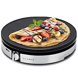 KLAMER Crepes Maker, Backfläche mit 30cm Ø, antihaftbeschichtete Platte, inkl. Teigverteiler und Wender aus Holz, Crepes Eisen für Crepes, Pancakes & Tortilla, 1400W