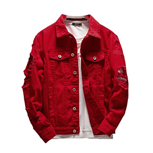 Veste punk hip-hop homme Kelsiop veste en jean rouge d'automne de créateur