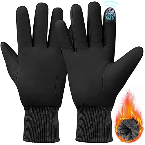 Moskado Winterhandschuhe für Damen und Herren, verdickte Outdoor-Handschuhe, kaltes Wetter, Handschuhe zum Laufen und Radfahren, wasserdichte Schnee-warme Handschuhe, Touchscreen-Finger (schwarz) Cover
