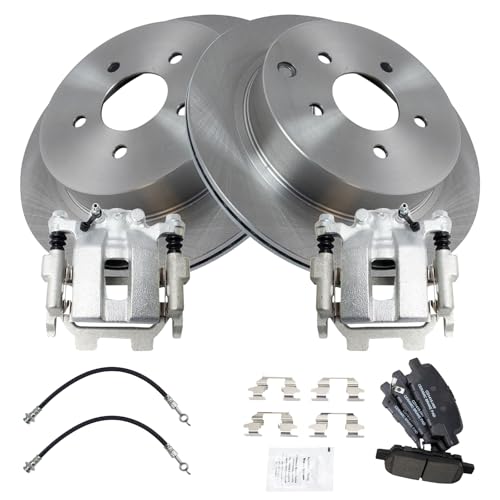 Image of TRQ Rear Brake Pad and Rotor Set Ceramic Rotors Calipers Compatible with 2012-2013 Infiniti M35h 2011-2013 M37 M56 2014-2017 Q50 Q70 2016-2017 Q70L 2017 Q60