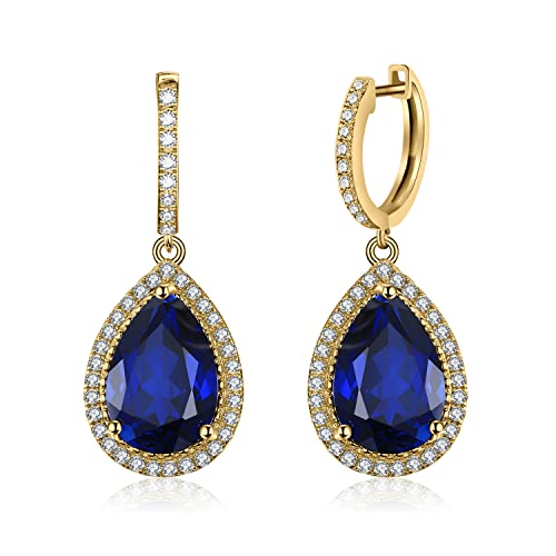 Boucles d'oreilles pendantes femme en argent véritable avec pierre synthétique éclatante