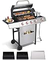 GRILL DEPOTS Dual Fuel 4-Burner Propane Gas Grill with Side Burner & Charcoal Trays | Outdoor BBQ & Griddle Combo with Cast Iron Grates, Stainless Steel Flat Top 448 sq. in. for Backyard Patio Camping