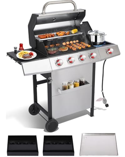 GRILL DEPOTS 4-Burner Propane & Charcoal Grill, 448 sq in