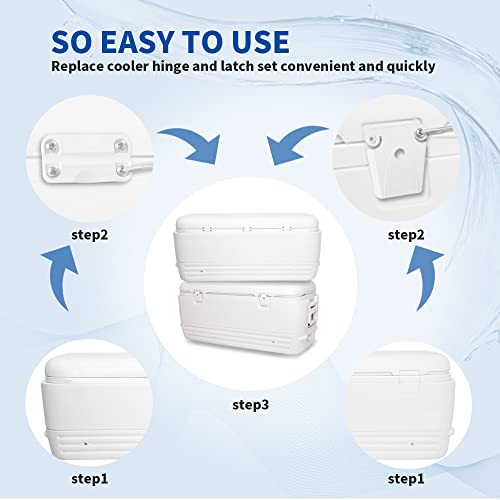Saintago Cooler Hinge And Latch Set| Cooler Hinges Replacement Parts & Cooler Latch Replacement (2 Latches With 2 Posts, 3 Hinges, 20 Screws) | Cooler Hinges Replacement Compatible With Igloo Cooler #TOP6