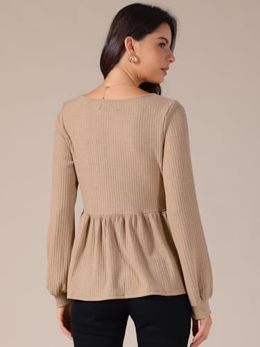 Allegra K Women's Knit Peplum Top V Neck Long Sleeve Ruffle Hem Pullover Sweater4