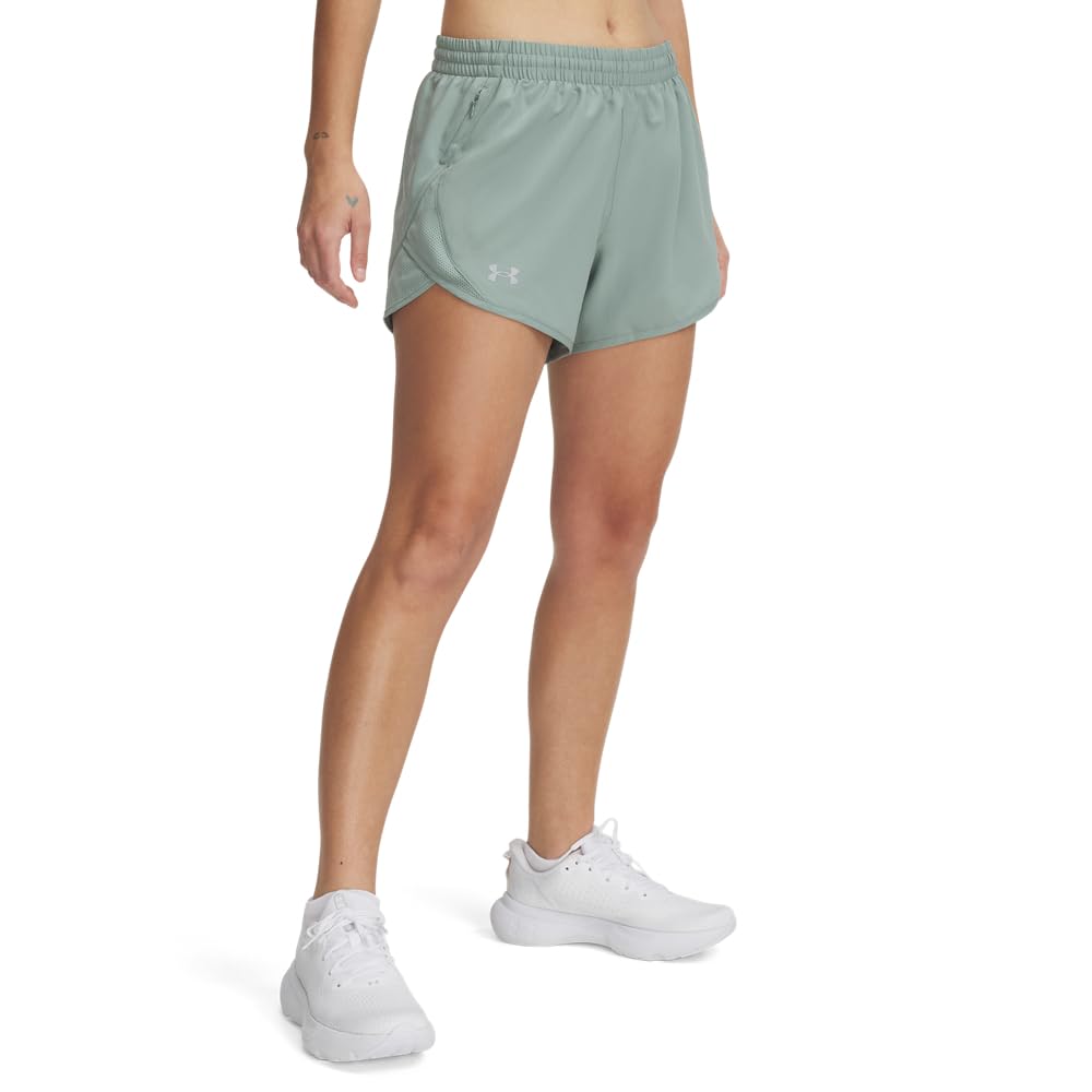 Under Armour Women's Fly by Shorts, (348) Silica Green/Silica Green/Reflective, L