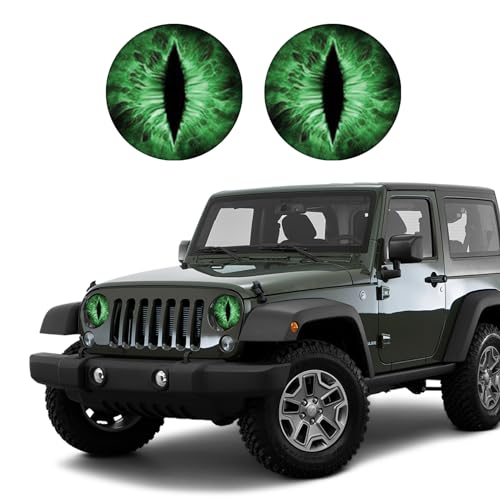 Image of 2PCS Beast Eyes Headlight Decals, 3D Stereo Eyes Headlight Decal Stickers, Car Body Window Bumper Decoration Stickers, Car Accessories Round Headlight Decal for Jeep Wrangler (Green)