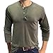 Men's Quarter Button Round Neck Long Sleeve Loose Solid Color Henry Shirt Fashion Casual Pullover Shirts (Medium,Army Green)