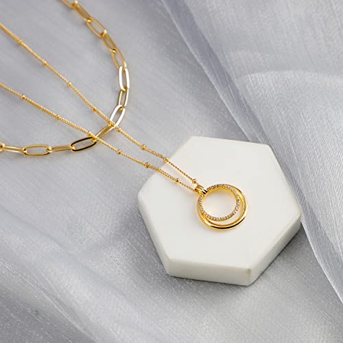 Image of Fettero Pendant Necklace Gold Choker Layered Coin Open Karma Circle Full New Crescent Moon 14K Gold Plated Simple Dainty Necklaces for Women Jewelry Gift