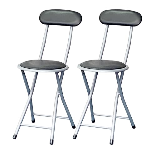 2脚セット 折りたたみチェア 背もたれ付き パイプ椅子 パイプチェア 丸椅子 折り畳み スツール 腰掛け コンパクト 椅子 来客用 フォールディングチェア フェイクレザー 合成皮革 シルバー×ブラック (2, 折りたたみ（背もたれ付）) [並行輸入品]