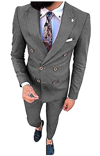 Smoking et pantalon de costume croisé gris taille 56 aux finitions tailleur soignées