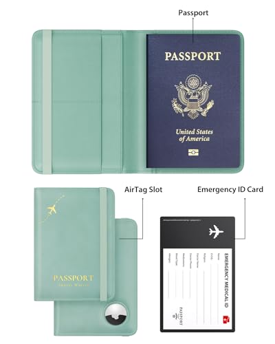 Image of Stouchi AirTag Passport Holder, Sky Blue, 0.6 x 4 x 5.5 inches, Fashion Simple Slim Multiple