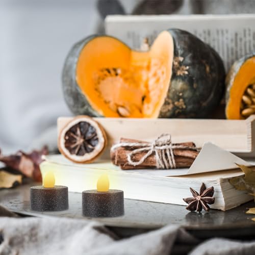 12 Velas de té LED de plástico negro con 3 pilas LR1130 incluidas 4