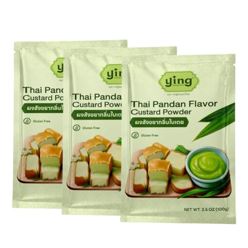 Thai Pandan Flavor Custard Powder by Ying Kanom Thai – Quick, Easy & Delicious, Gluten-Free (3-Pack)