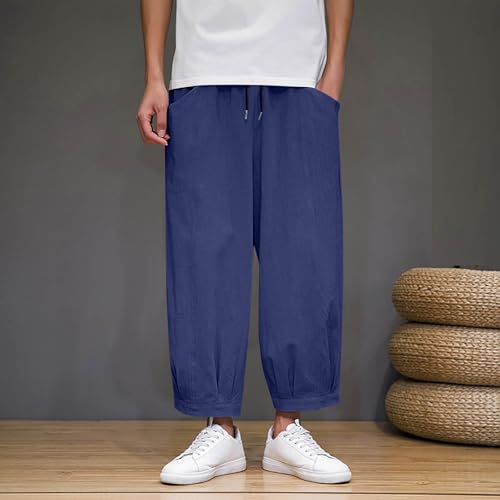 Man Trousers Pants for Mens Linen Festival Pleated Straight Leg Plain Long Leg Fall Summer Trousers Pants 20254