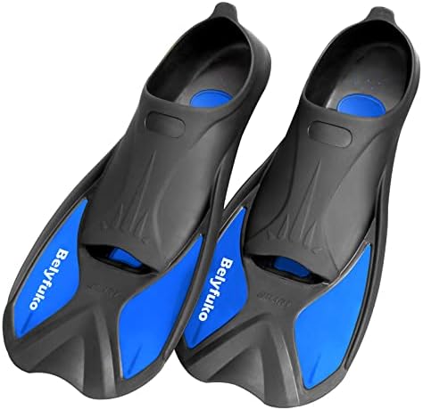 Belyfuko Short Swim Fins, Adult Snorkel Fins for Lap Swimming Diving Snorkeling Travel Size with Mesh Bag