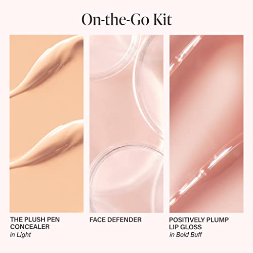 Mally Beauty On-The-Go Kit - The Plush Pen Brightening Concealer Stick, Light - Face Defender Control Shine & Extend Makeup Wear - Positively Plump Lip Gloss, Bold Buff #TOP1