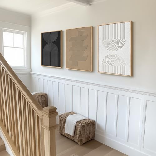 Large Framed Black and White Neutral Abstract Wall Art for Living Room, 3 Piece Boho Canvas Prints Paintings Artwork for Walls, Minimalist Geometric Pictures for Hallway Office Wall Decor 24x36 In - Image 8