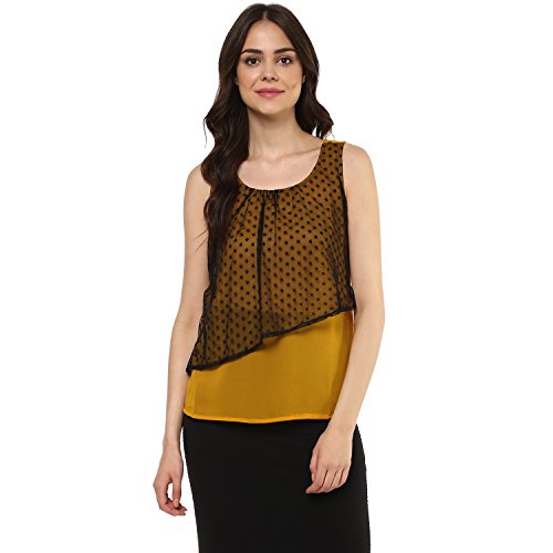 Image of mayra Women's Crepe Yellow Color Sleeveless Top