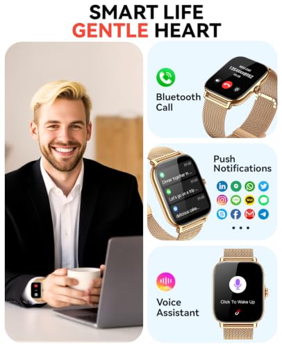 Image of Smart Watches Fitness Tracker for Women Men with Step Counter, Sleep Calorie Monitor, Pedometer, IP68 Waterproof, Smartwatch with 120+ Sports for iPhone Android (Beige)