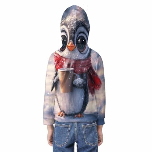 Sweat à capuche pingouin café pour enfant 10-12 ans - Taille 2 - 6
