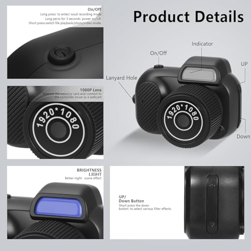 Image of BIGASUO Mini Digital 128 GB Camera, Spot Shooting, Compact, Small, LCD Display, Card, Monorreflexes, Portable Video Recorder, Operation, Keychain, Memory, Photography, Vlogging (1496) (Black, B05)