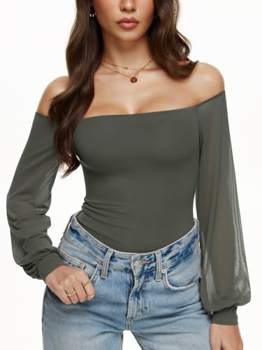 Save 40% on REORIA Women's Off Shoulder Mesh Bodysuit Top