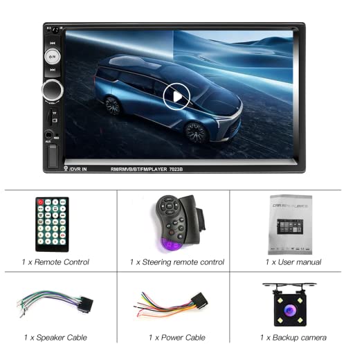 Double Din Car Stereo With Bluetooth And Backup Camera 7 Inch Hd Touchscreen Multimedia Car Audio Receivers Support Fm Usb Tf Card Aux-In Mirror Link+Remote Control+Wireless Steering Wheel Control #TOP6