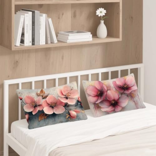 Coussin extérieur imperméable 50x80 effet lin rose de qualité supérieure - 5