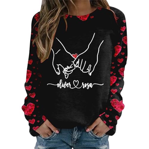 Sweat-shirt à col rond femme noir imprimé pour journées cocooning et sport léger