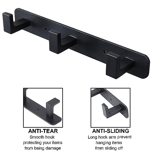 Image of Coat Rack, Heavy Duty Stainless Steel 3 Tri Coat Hook Hanger, Wall Mounted Wall Hooks, Rustic Clothes Hook /Key Hook Rail for Bathroom Kitchen Entryway(2 Pack, 3 Hook Black)