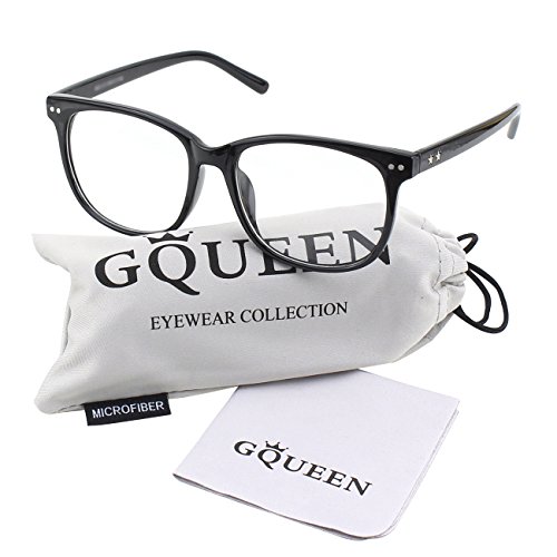 GQUEEN Hornbrille Brille Ohne Stärke Fake Brille Nerdbrille Damen Herren Großer Rahmen UV400,PE1