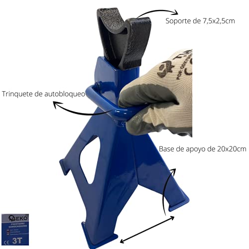 Caballetes mecánicos para elevar automoviles, Ideal para talleres de Coches y Trabajos domésticos, Carga máxima 3 Toneladas (3x2= 6toneladas), 3 Posiciones 26cm - 43,5 cm.