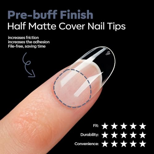 Image of Modelones Medium Round Oval Fake Nail Tips - 510Pcs Gel Tips Pre-shaped Half Matte Full Cover Clear Acrylic Gel Kit False Press on Nails for Extension DIY Salon 15Sizes