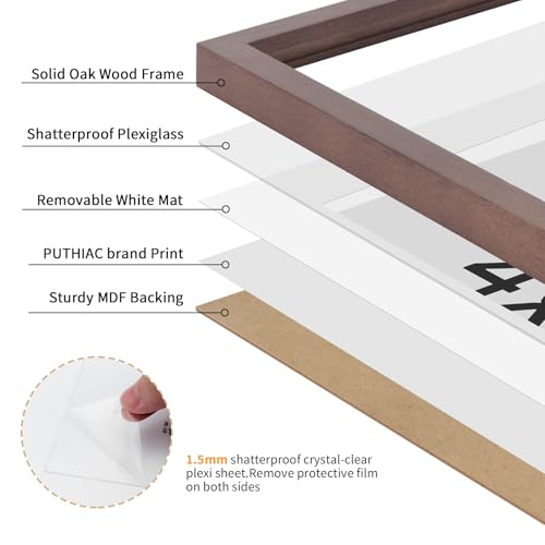4x4 Oak Wood Picture Frame - 4"x4" Photo Frame, 4x4 Picture Frame Wood, Natural Solid Wooden Picture Frames for Wall Art Photo and Prints(3 Pack, Walnut)