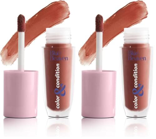 Image of Blue Heaven Color & Condition tinted lip oil for women, lip gloss infused with Cranberry, Raspberry & Hazelnut oil, Hydrating & Softening - Glazed Brown, 4.2ml (Pack of 2)