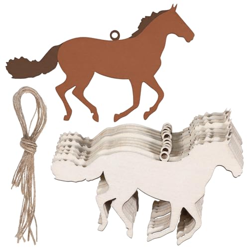 30 PCS Wooden Horse Cutouts 4 Inch Unfinished Wood Running Horse Crafts Wooden Running Horses Hanging Ornaments Blank Horses Craft Cutout Gift Tags for Home Party Decoration DIY Crafts Project