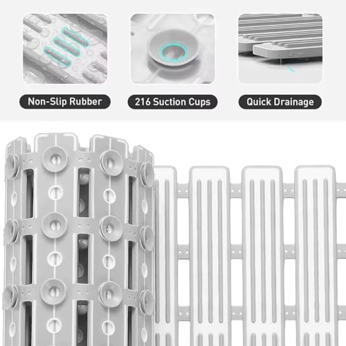 Image of Homecloud Non-Slip Shower Mat for Bathroom & Bathtub - Anti-Skid Mat with Strong Suction Cups, Drainage Holes & Foot Massage Surface-Exfoliating Textured Bath Mat for Adults & Kids |Vent D.Grey