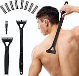 ETbyto Back Shavers for Men with Foldable Long Ergonomic Handle: DIY Hair Shaver, Replaceable Safety Blade & Portable Razor Groomer for Men, Wet & Dry Shaving - Blk (8PCS Blades Included)