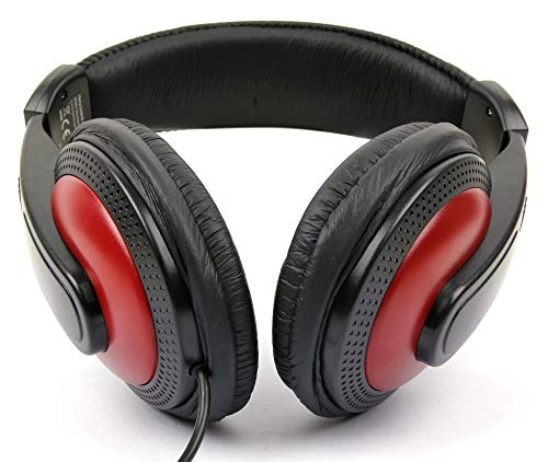 DURAGADGET Auriculares De Diadema Compatible con Teclado/Piano Digital Casio CTK- 1500 / Casio CTK-240H7 / Casio CDP-230RBKC7 - Negro Y Rojo - con Cable De 2 Metros Y Conexión Jack De 3.5mm