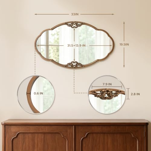 Image of Besdomus Vintage Gold Wall Mirror: 33 inchx19.5 inch Medium Antique Oval Mirror