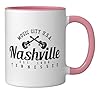 Nashville Tennessee Country Music City Guitar Ceramic Mug, Pink/White #1