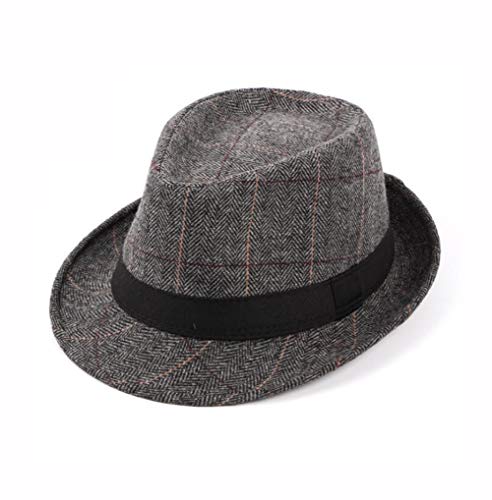 Upstore Sombrero clásico de hombre escocés Manhattan estructurado Gangster Trilby Fedora Sombrero Cubano Derby Sombrero Jazz, gris, 56-58