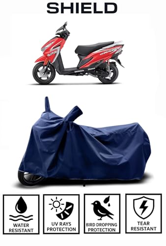 Image of Shield Heavy Duty Scooty Cover for Honda Grazia | All-Season, Tear-Proof Fabric | with Side Mirror Pocket & Buckle Belt | Honda Grazia Scooty Cover (Blue)