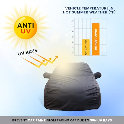 Image of Autofact Waterproof Car Body Cover Compatible with Hyundai Grand I10 Nios (2019 to 2022) with Mirror and Antenna Pockets, 4 x 4 American Matty, Long Lasting Strong Durable Material, Grey Color