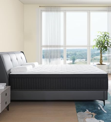 Queen Mattresses,14 Inch Queen Size Mattresses in a Box,Memory Foam Hybrid White & Black Mattress with Provide Support and Improve Sleep,Pressure Relief,Medium Firm