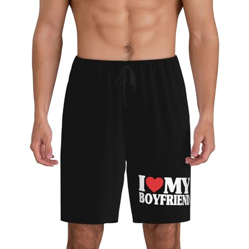 I Love My Boyfriend Pajama Shorts for Men, Men's Pajama Bottoms, Sleepwear for Summer